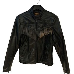 - Vintage Leather Biker Jacket with Tassels